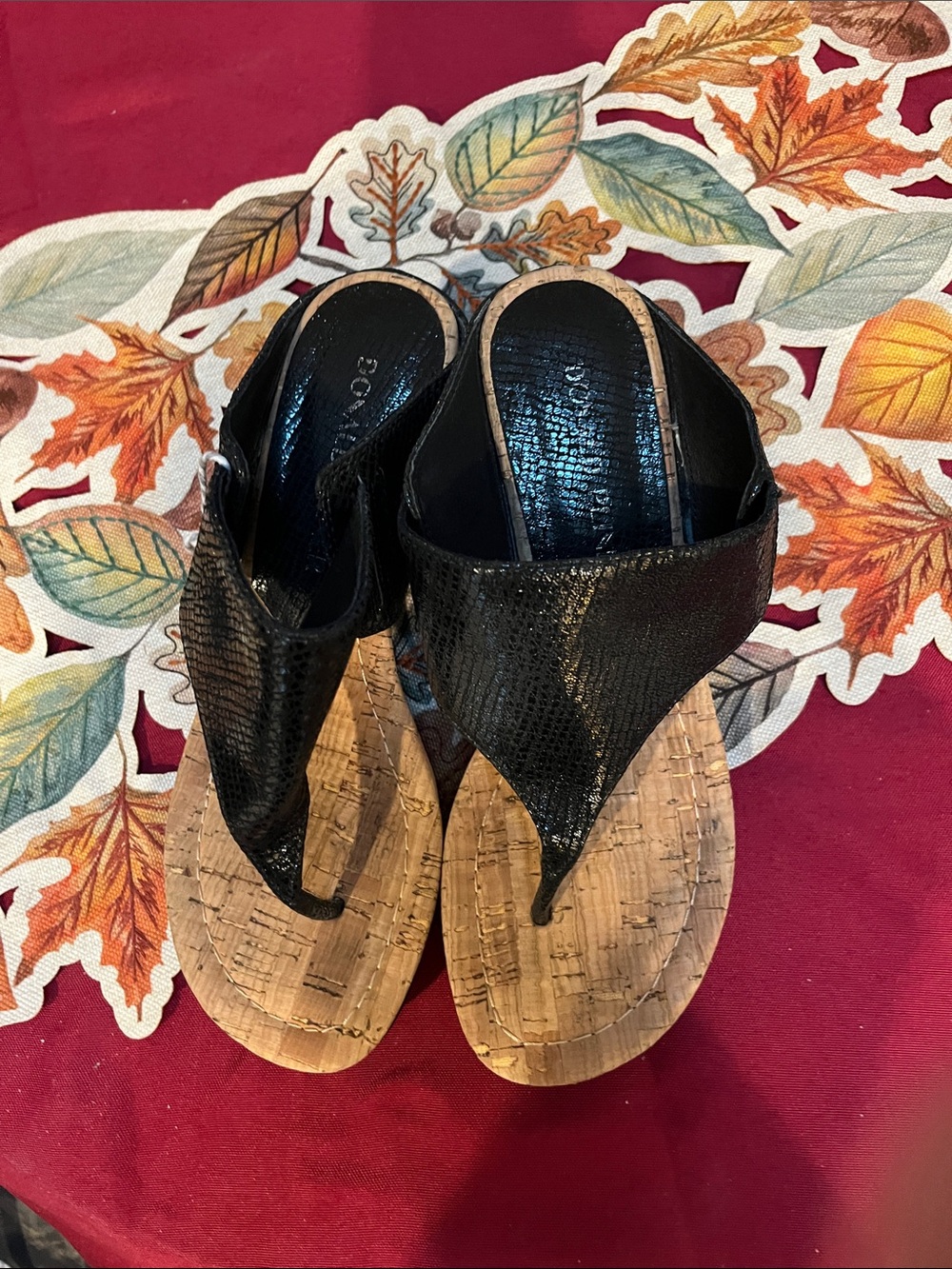 Donald J. Pliner Black Cork-Style Wedge Thong Sandals